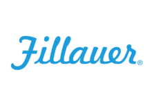 A blue and white logo of the word fillawer