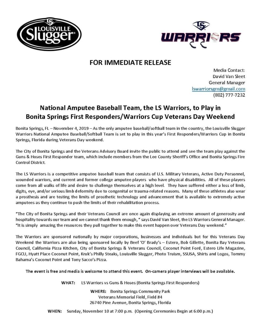 A press release about the baseball team.