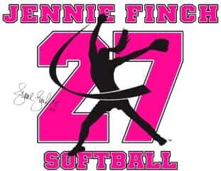 A pink and black logo for a softball team.