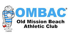 A blue and white logo for the old mission bay athletic club.