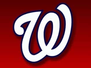 Washington Nationals in White Wording on Red Background