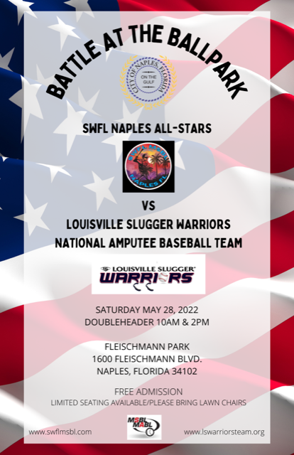 A flyer for the naples all stars and louisville slugger warriors.